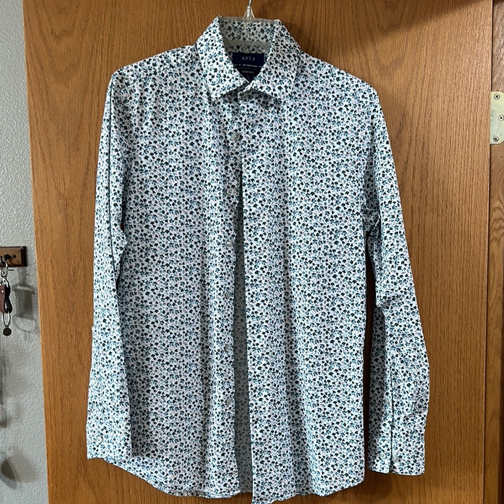 Alfani White Floral Casual Button Down Shirt